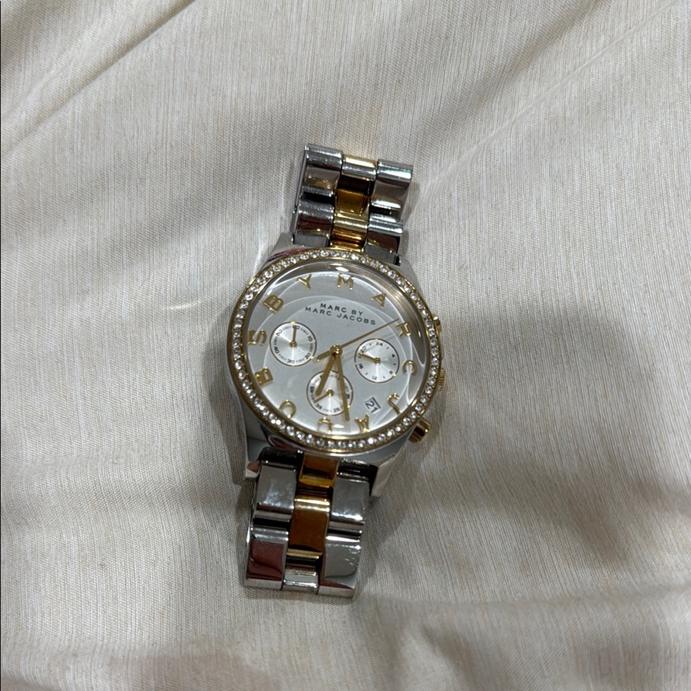 Marc Jacobs Two-Tone Silver and Gold Crystal Bezel Watch